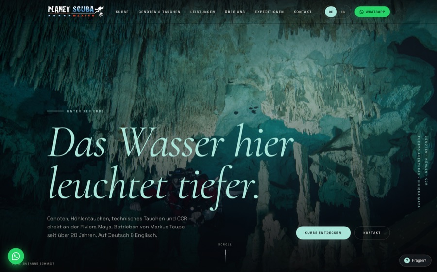 Planet Scuba Mexico website — Das Wasser hier leuchtet tiefer